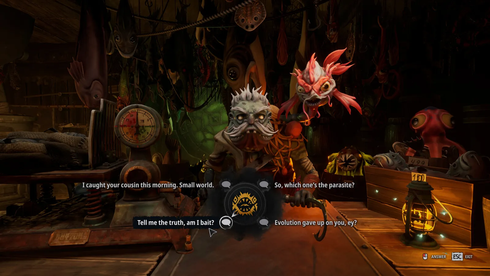 Gill and Bozur speaking inside the Betsy and Sons trading post in Dreadmoor